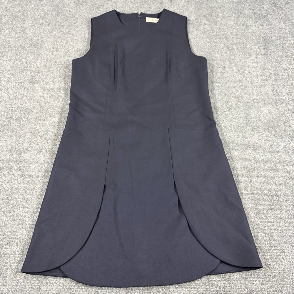 Tory Burch Dress Size 4 Navy Blue Wool Blend Sheath Curved Petal Hem